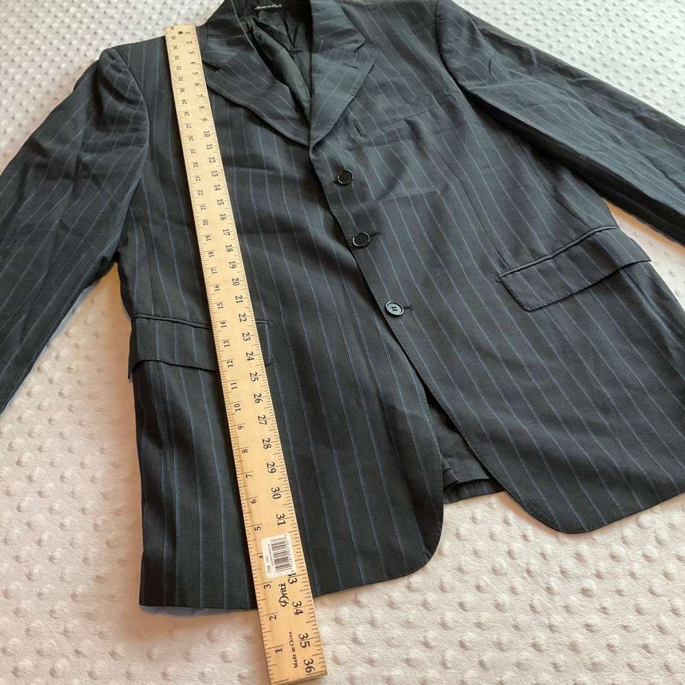Faconnable Blazer Mens 42 Black Blue Pinstripe 100% Wool Tailored In Italy - Picture 3 of 7